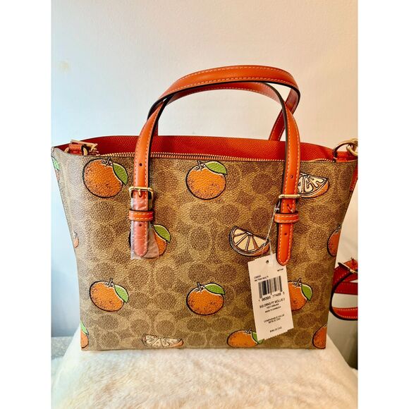 Coach Mollie Satchel Signature Canvas Orange Print Tan Multi NWT Crossbody - Picture 2 of 15